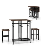 Gouun 3 Piece Dining Table Set with 6-Bottle Wine Rack