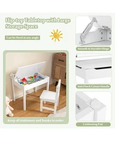 Gouun Wooden Kids Table and Chair Set with Storage and Paper Roll Holder