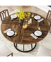 Tribesigns Round Dining Table for 4 People, Circle Dining Room Table with Metal Base, 47.2-Inch Round Kitchen Dinner Table for Living Room Kitchen Din