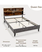 Gouun Queen Size Upholstered Bed Frame with Storage Headboard-Queen Size
