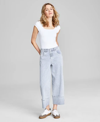 And Now This Women's Striped-Denim Cuffed Wide-Leg Jeans, Exclusively at Macy's