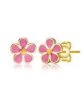 GiGiGirl Sterling Silver 14K Gold Plated Fuchsia-Pink & Yellow Enamel Daisy Stud Earrings