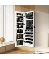 Gouun Wall and Door Mounted Mirrored Jewelry Cabinet with Lights