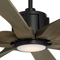 70" Defender Large Farmhouse Rustic Indoor Outdoor Ceiling Fan 8 Blade Led Light Remote Control Matte Black Motor Brown Oak Finish Blades Bedroom Pati