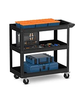 Gouun 3-Tier Metal Utility Cart Trolley Tool with Flat Handle and 2 Lockable Universal Wheels