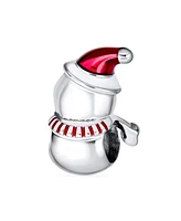 Bling Jewelry Christmas Charm Bead Red Santa Hat & Snowman for Bracelet Sterling Silver