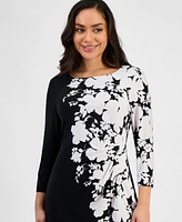 Connected Petite Printed 3/4-Sleeve Sheath Dress