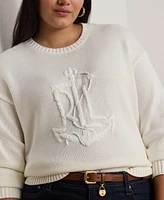 Lauren Ralph Plus Anchor-Logo Combed Cotton Sweater