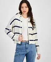Hippie Rose Juniors' Striped Hoodie Sweater