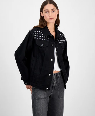 Madden Girl Juniors' Studded Boyfriend Denim Jacket