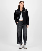 Madden Girl Juniors' Studded Boyfriend Denim Jacket