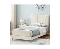 gaomon Twin Bed Frame for Boys & Girls, Velvet Upholstered Platform Bed Frame with Headboard, Strong Wooden Slats, Noise-Free,No Box Spring Needed