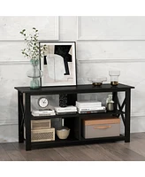 Gouun 3 Tier Wood Tv Stand for 55-Inch with Open Shelves and X-Shaped Frame