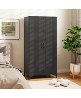 Gouun 62 Inch Wicker Wardrobe with 2 Doors Pe Rattan Closet with Hanging Rod