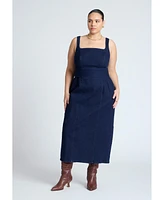 Eloquii Plus Tie Detail Denim Midi Dress