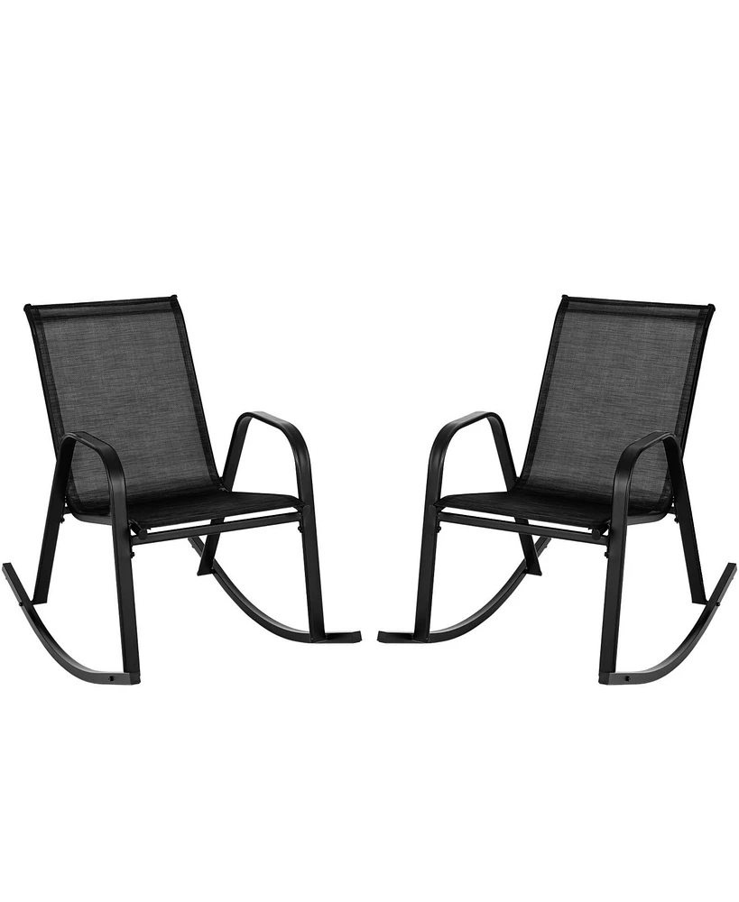 Gouun Set of 2 Metal Patio Rocking Chair with Breathable Seat Fabric