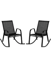 Gouun Set of 2 Metal Patio Rocking Chair with Breathable Seat Fabric