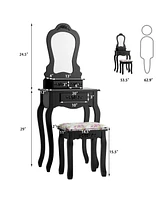 Gouun Makeup Dressing Table and Bench 3 Drawers and Cushioned Stool for Girls