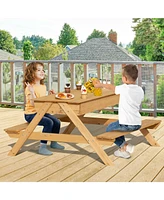 Gouun 3-in-1 Kids Picnic Table Wooden Outdoor Water Sand Table with Play Boxes