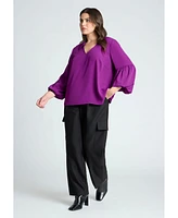Eloquii Plus Size Balloon Sleeve Collared Blouse