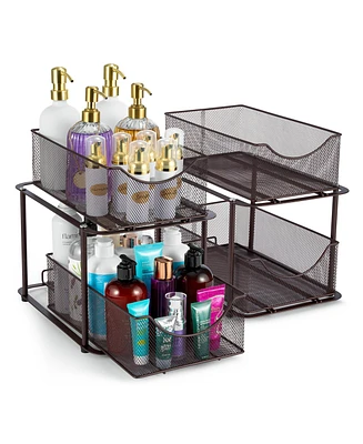 Sorbus 2 Pack 2 Tier Baskets with Mesh Sliding Drawers - Ideal Cabinet, Under the Sink, etc - Great for Bathroom, Kitchen, Office