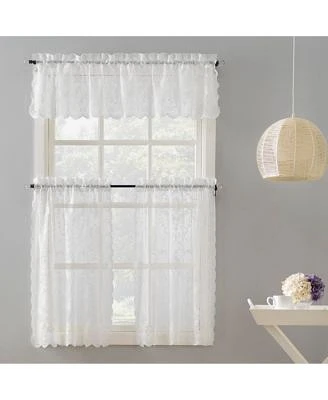 No. 918 Ariella Floral Lace Sheer Rod Pocket Kitchen Curtain Tier Pair