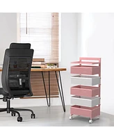 Mega Casa 5 Tier Metal Utility Cart with Lockable Wheels, Rotating Shelf Household Organization Rack Corner