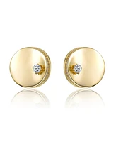 Rachel Glauber 14K Gold Plated with Clear Cubic Zirconia Circle Stud Earrings