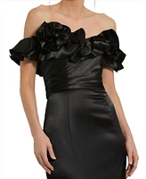 Mac Duggal Women's Satin Ruffle Off the Shoulder Mermaid Gown