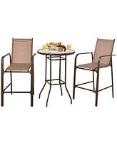 Gouun 3 Pieces Outdoor Patio Bar Table Stool Set