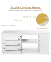 Gouun Folding Sewing Table Shelves Storage Cabinet Craft Cart with Wheels