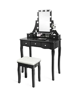 Gouun 10 Dimmable Bulbs Vanity Dressing Table with 2 Dividers and Cushioned Stool