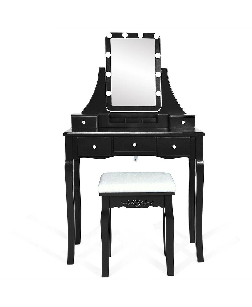 Gouun 10 Dimmable Bulbs Vanity Dressing Table with 2 Dividers and Cushioned Stool