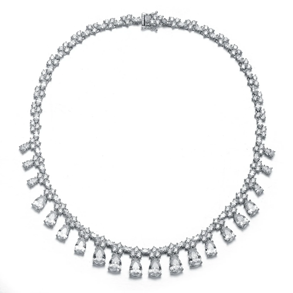 Cubic Zirconia Sterling Silver White Gold Plated Cubic Zirconia Evening Necklace