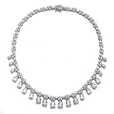 Cubic Zirconia Sterling Silver White Gold Plated Cubic Zirconia Evening Necklace