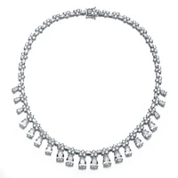 Cubic Zirconia Sterling Silver White Gold Plated Cubic Zirconia Evening Necklace