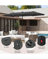13FT Double-sided Patio Umbrella with Solar Lights Crank Handle Base