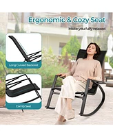 Gouun 2 Pieces Patio Rocking Chairs Outdoor Sling Fabric Rockers with Ergonomic Backrest and Seat