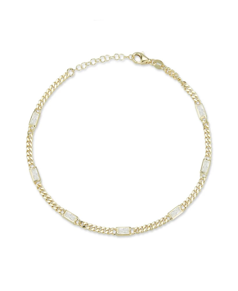 Rachel Zoe 14K gold Over Sterling Silver Curb Chain Anklet With Baguette Stones