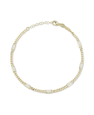 Rachel Zoe 14K gold Over Sterling Silver Curb Chain Anklet With Baguette Stones