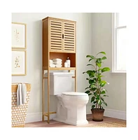 Slickblue Over-the-Toilet Bathroom Storage Cabinet with Shelf and Wood Finish for Organized Space