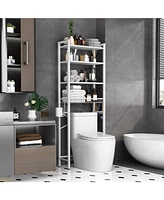 Slickblue Over-the-Toilet Freestanding Storage Unit with Industrial Metal Frame and Wood Shelving