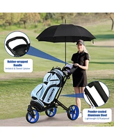 Gymax 3 Wheels Foldable Golf Push Pull Cart Trolley w/ Adjustable Handle Brake