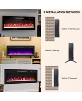 Mondawe 42 Inch Recessed Ultra Thin Tempered Glass Front Wall Mounted Electric Fireplace With Remote