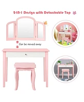 Gouun Kids Princess Make Up Dressing Table with Tri-folding Mirror and Chair