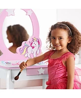 Gouun Kids Vanity Set with Removable Mirror, Drawer Storage, and Stool – Safe Dressing Table for Girls