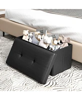 Gouun Upholstered Rectangle Footstool with Pvc Leather Surface and Storage Function