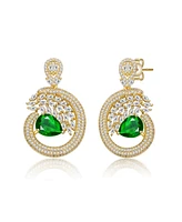 Rachel Glauber 14K Gold Plated with Green Pear-Shaped Cubic Zirconia Drop Earrings