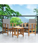 Slickblue 3-Piece Solid Wood Outdoor Patio Furniture Table Chairs Set with Cushions