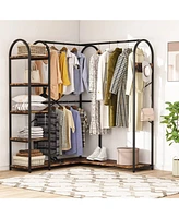 Slickblue Corner L-Shaped Garment Rack with Clothing Hanging Rods and Storage Shelves